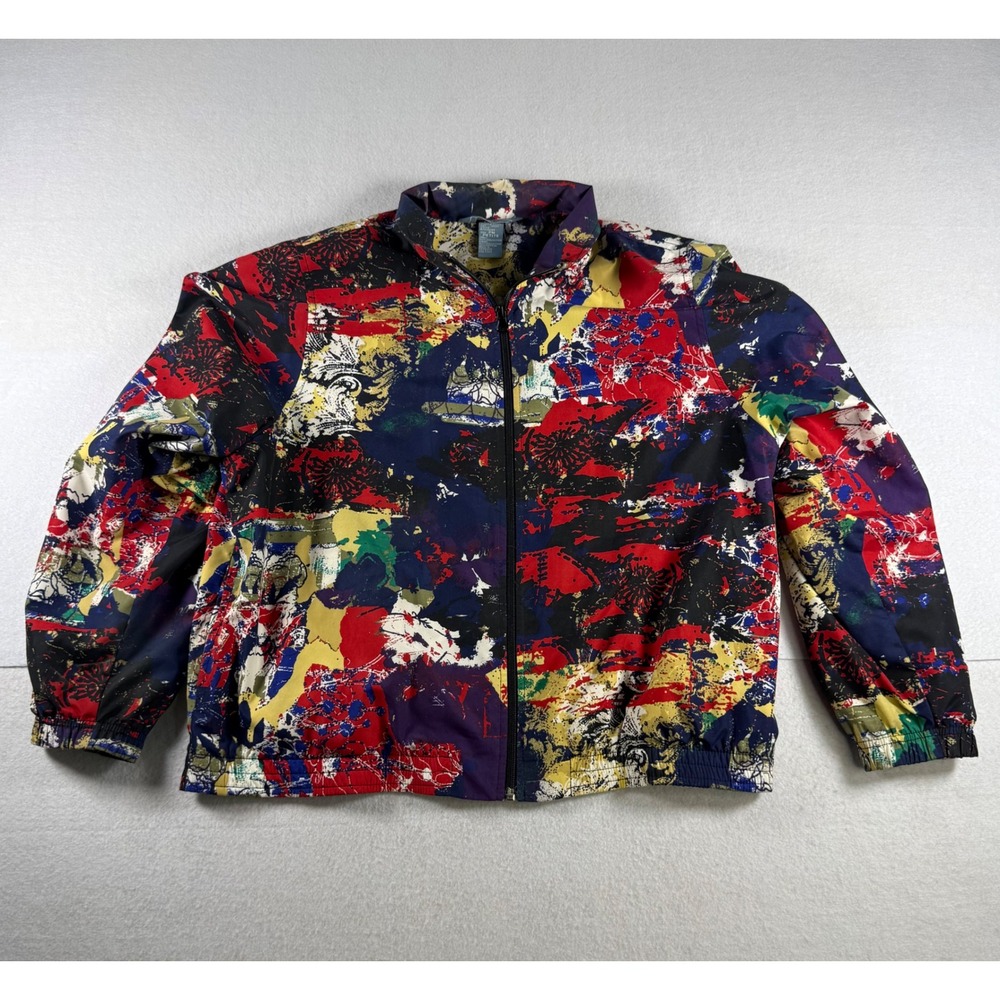 Napa Valley Sport Abstract Print Windbreaker Jacket Multi-Color Petite Medium